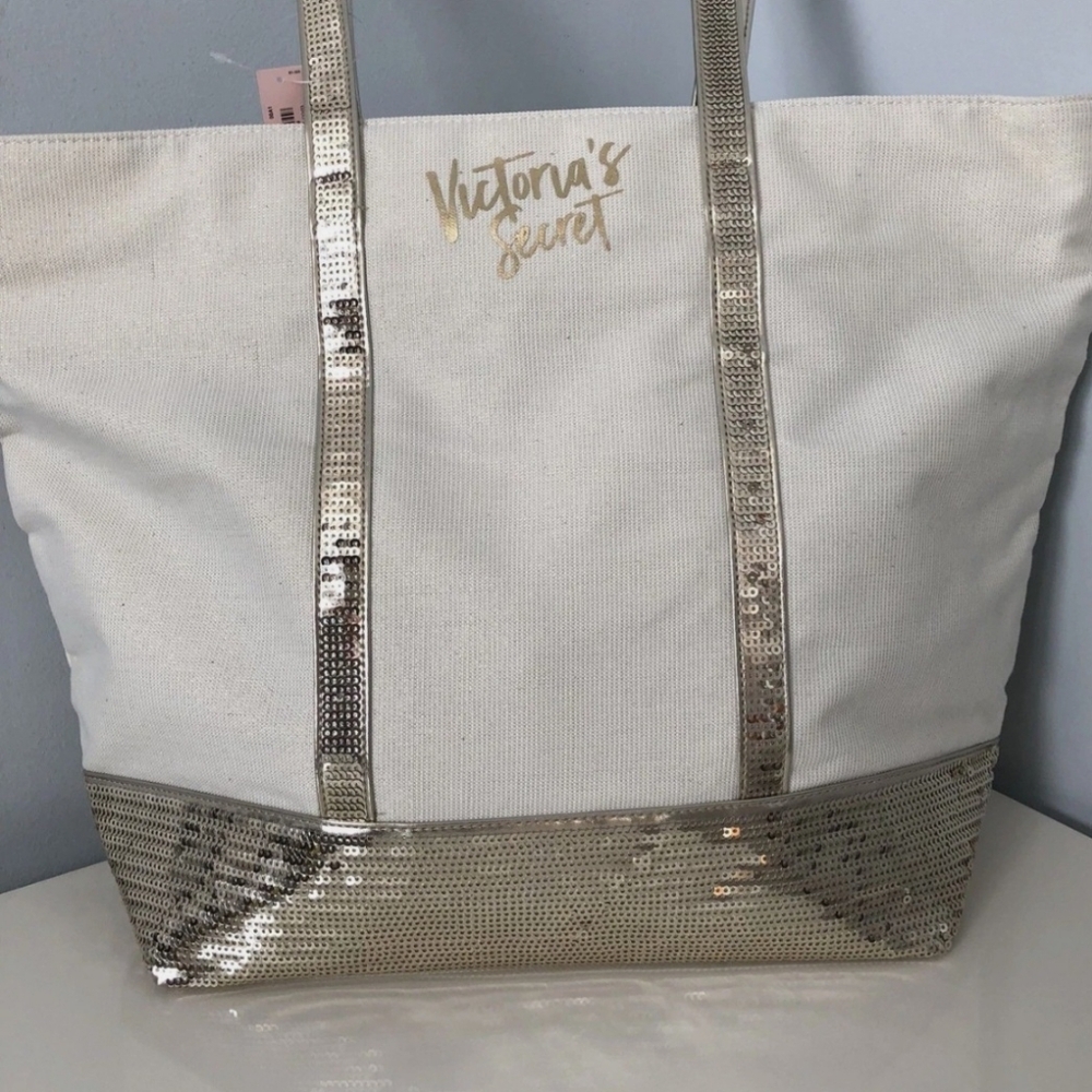 NWT Victoria's Secret Champagne Sparkle Tote Bag.
